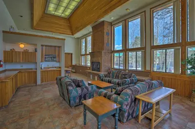 a large living room with couches and a kitchen at 1 Mi to Main Street Mtn-View Home in Frisco in Frisco