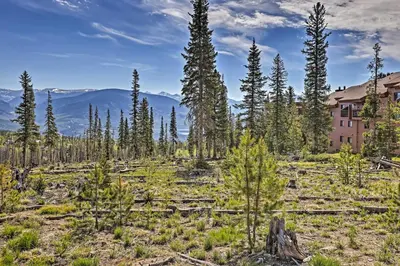 a house in the middle of a field with trees at Silverthorne Condo Patio, Mtn Views, Pool Access! in Silverthorne