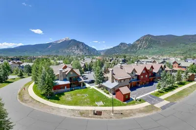 an aerial view of a residential neighborhood with houses at 360 Mtn Views and Shared Hot Tub Cozy Frisco Condo! in Frisco