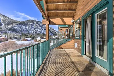 a balcony of a house with a view of mountains at 2 Mi to Frisco Slopes Cozy Retreat with Mtn Views! in Frisco