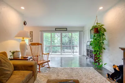 a living room with a couch and a plant at Modern Creekside Home 9 Mi to Downtown Denver in Lakewood