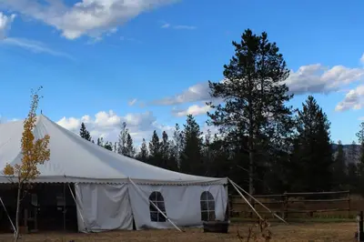 a white tent in a field with a tree at Casa Vista in Fraser