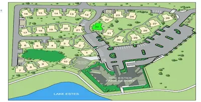 a generalized site plan of a park overview at Chic Retreat – Indoor/Outdoor Fireplace, Private Jacuzzi, Great Location! in Estes Park
