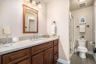 a bathroom with a sink and a toilet at Gorgeous Guest Suite - Walk to Old Town and CSU! in Fort Collins