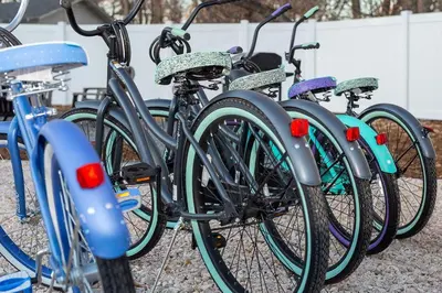 a row of bikes parked next to each other at Cozy Retreat - Walk to UNC - Free Cruiser Bikes in Greeley