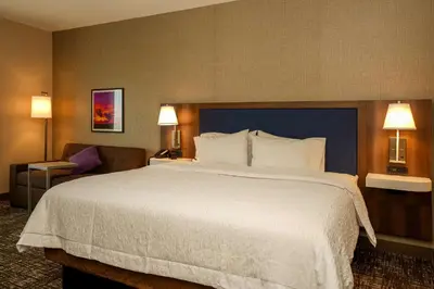 a hotel room with a large bed and a chair at Hampton Inn & Suites Aurora South, Co in Aurora