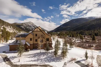 an aerial view of a house in the snow at Red Hawk Townhomes by Summit County Mountain Retreats in Keystone