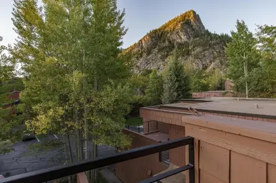 a balcony with a view of a mountain at Cabin Creek Condos C-1 condo in Frisco