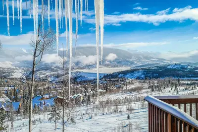 a view of a snow covered mountain with icicles at Prospector Village 105C in Silverthorne