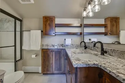 a bathroom with a sink and a toilet at Mountain Adventure Home Base - Ski, Hike and Chill! in Fraser
