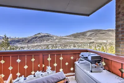 a grill on a balcony with a mountain view at 7 Mi to Keystone Mtn-View Abode with Deck! in Dillon