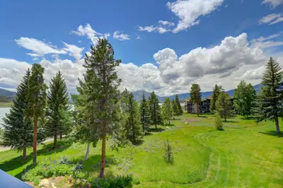 an aerial view of a park with trees and a house at A304 Lake Cliffe condo in Dillon