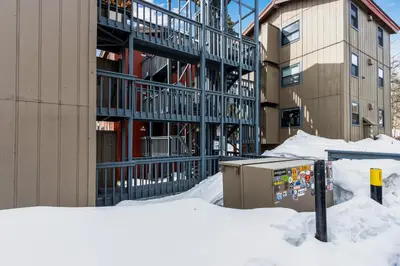 a pile of snow in front of a building at Sunshine & Snowfall in Silverthorne
