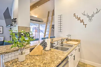 a kitchen with a sink and a counter top at 5 Mi to Ski Resort Breck Penthouse Studio in Breckenridge
