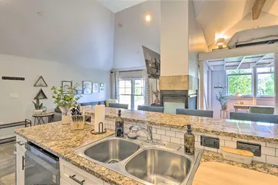 a kitchen with a sink and a counter top at 5 Mi to Ski Resort Breck Penthouse Studio in Breckenridge