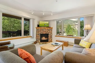 a living room with two couches and a fireplace at Watch Hill #524 - Wildernest in Silverthorne