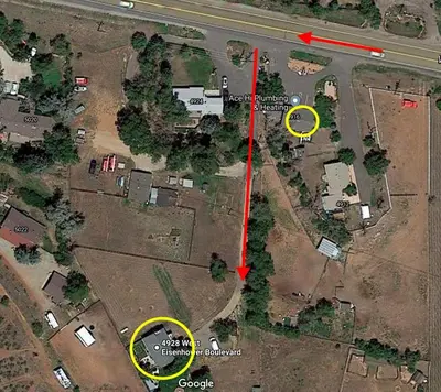 a map of a street with a red and yellow circle at Hidden Valley Retreat Quiet Escape with Mountain Views in Loveland