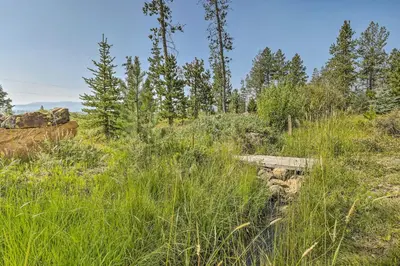 a trail in the woods with tall grass and trees at Fraser Couples Hideaway with Indian Peaks View in Fraser