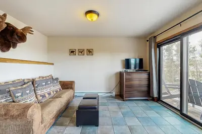 a living room with a couch and a tv at Wapiti Townhouse 3 in Fraser