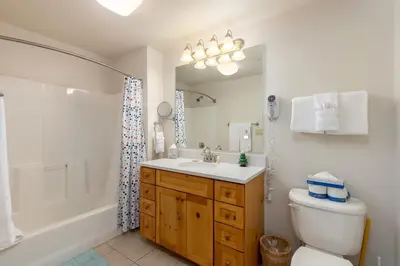 a bathroom with a sink and a toilet and a shower at The Seasons 1834 condo in Keystone