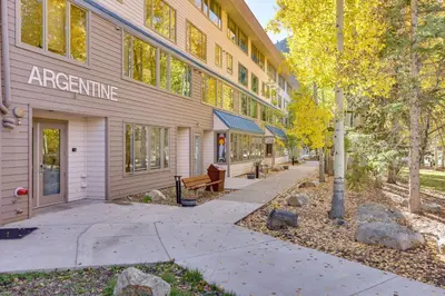 a building with a sign on the side of it at 1 Mi to Keystone Ski Lift Lakefront 4-Season Gem in Dillon