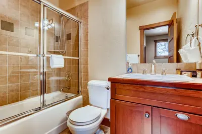 a bathroom with a toilet and a shower and a sink at Gray Moose in Breckenridge
