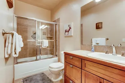 a bathroom with a toilet and a sink and a shower at Gray Moose in Breckenridge