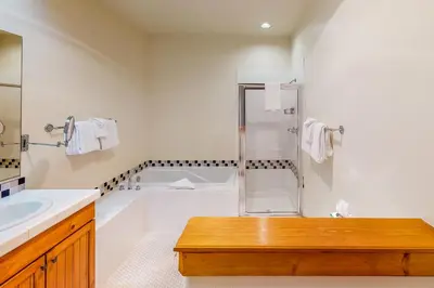 a bathroom with a shower and a sink at Water Dance Townhome 495 in Frisco