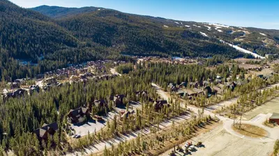 an aerial view of a ski resort in the mountains at 8758 Trappers Crossing condo in Dillon