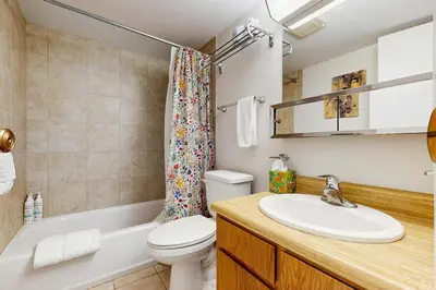 a bathroom with a sink and a toilet and a tub at Fraser Family Getaway in Fraser