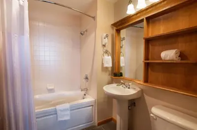 a bathroom with a sink and a tub and a toilet at Roomy Zephyr Mountain Lodge Condo with Perfect Slope View from Balcony condo in Winter Park