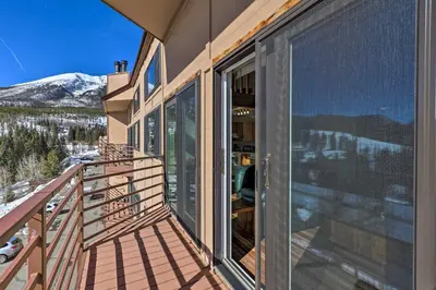 a balcony with a view of the mountains at Mtn-View Silverthorne Gem with Shared Hot Tub in Silverthorne
