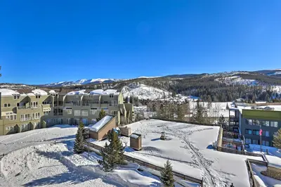 an aerial view of a resort in the snow at Walkable Winter Park Condo about 4 Mi to Slopes! in Winter Park