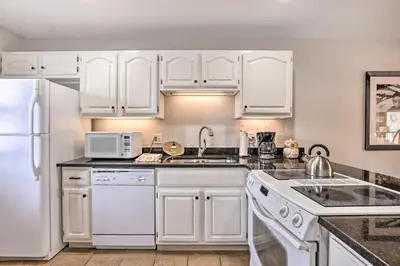 a kitchen with white cabinets and a white refrigerator at Private Balcony and Resort Perks Silverthorne Condo in Silverthorne