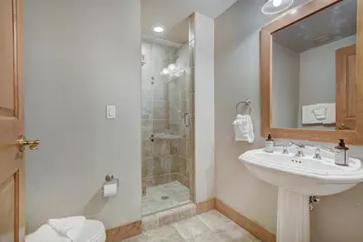 a bathroom with a sink and a shower at One-Bedroom Apartment in Dillon