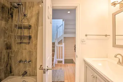 a bathroom with a shower and a sink at Frisco Mountain Hub Walk to Main Street in Frisco