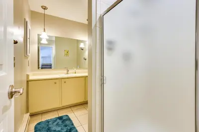 a bathroom with a sink and a shower at 15 Mi to Slopes Silverthorne Getaway! in Silverthorne
