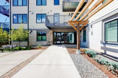 a walkway in front of a building at Modern Mountain Getaway in Winter Park