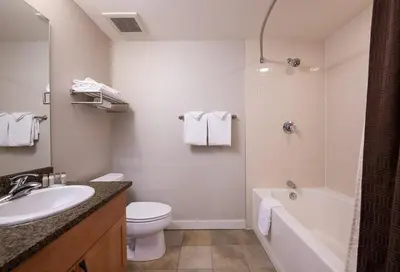 a bathroom with a sink and a toilet and a bath tub at Premium Unit 4667 - Studio - Fraser Crossing Founders Pointe condo in Winter Park