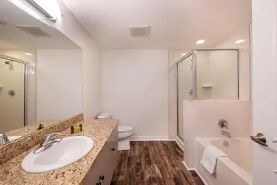 a bathroom with a sink and a shower and a toilet at Winter Park FF Premium-Rated 3619 in Winter Park