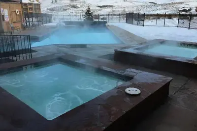 a hot tub with snow on top of it at K-Suite-Mt View-Resort-Pool-Hot Tub-Near RMNP & WP in Granby