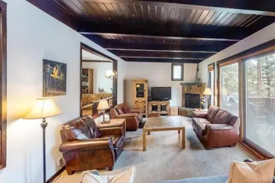 a living room with leather furniture and a fireplace at North Keystone 3 Bedroom Near Conference Center in Keystone