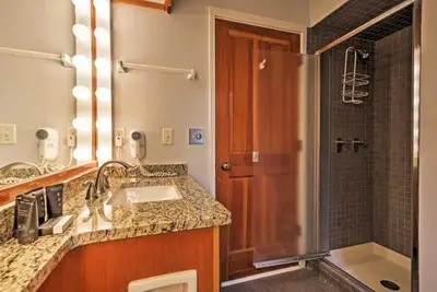 a bathroom with a sink and a shower at Soda Springs 1 Bedroom Townhome in Keystone