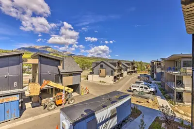 an aerial view of a small town with houses at Hot Tub and Balcony Riverfront Silverthorne Condo! in Silverthorne