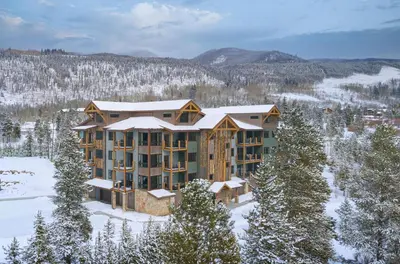 an aerial view of a resort in the snow at Clearwater Lofts by Vail Resorts in Keystone