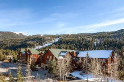 an aerial view of a ski lodge in the mountains at Expedition Station Condos by Vail Resorts in Keystone