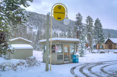 a gas station in the snow with a light at Luxury 2 Bedroom Condo with Pool Hot Tub and Sauna in Keystone