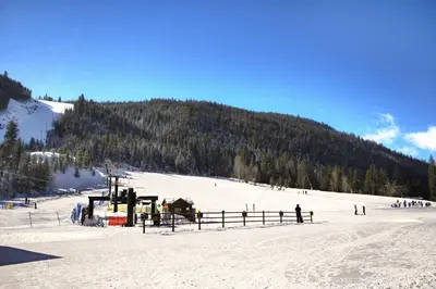 a group of people on a snow covered ski slope at Slopeside in Keystone