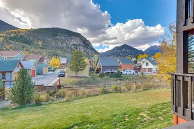 a view of a residential neighborhood with houses and mountains at Walkable Frisco Condo Mtn Views and Shared Hot Tub! in Frisco