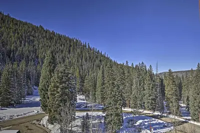a forest of trees with snow on the ground at Ski-InandSki-Out Winter Park Condo with Balcony! in Winter Park